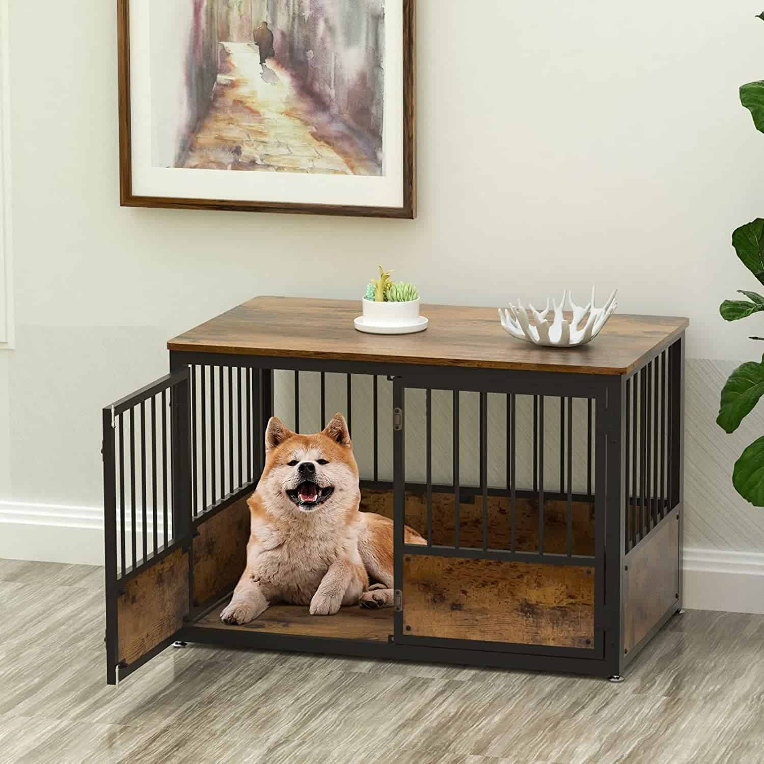 dog in the Snimoy Dog Crate Furniture