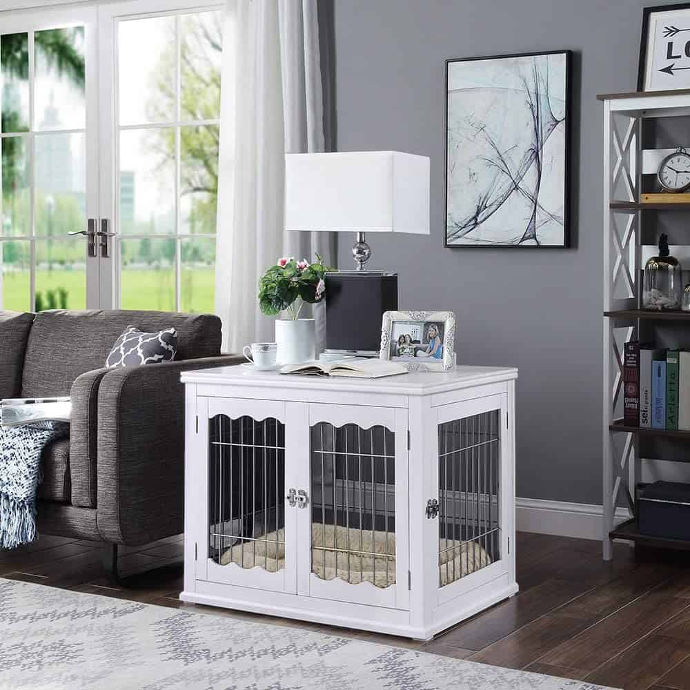 Unipaws End Table Wooden Dog Crate in the interior