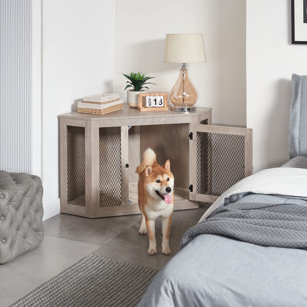 unipaws Furniture Corner Dog Crate in the interior