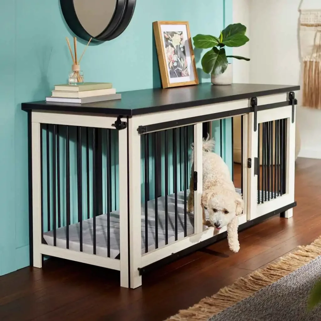 dog in the Frisco Rockford Dog Crate Credenza