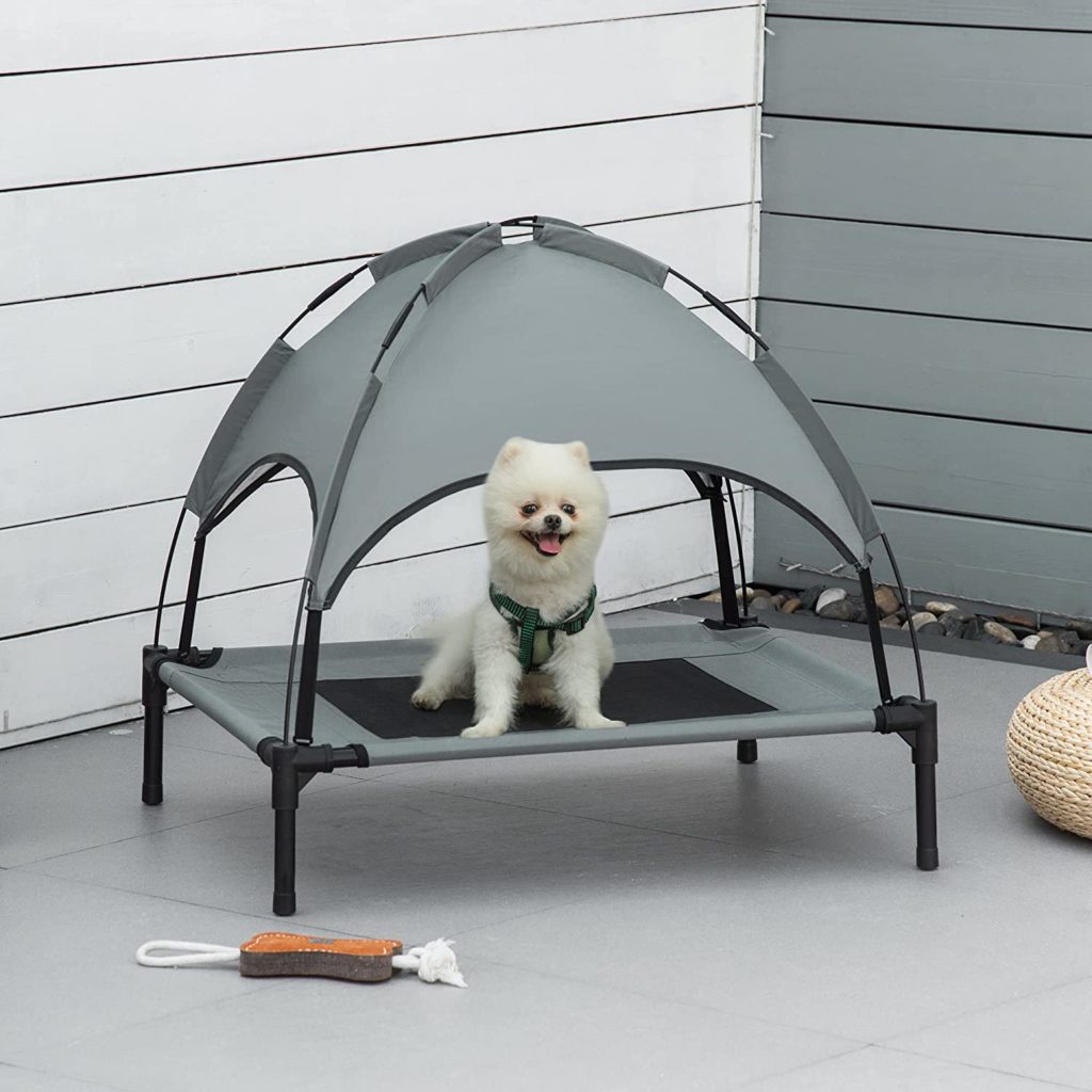 PawHut Elevated Pet Bed with UV Protection Canopy Shade