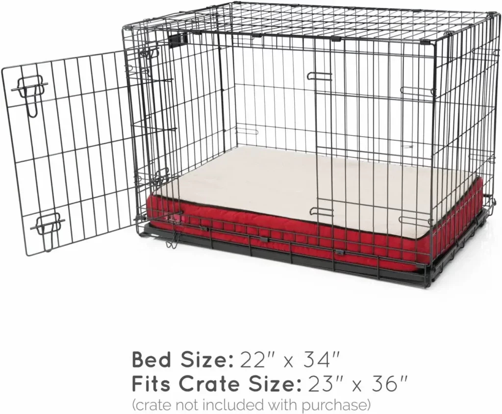 Brindle Waterproof Designer Memory Foam Bed in the dog crate