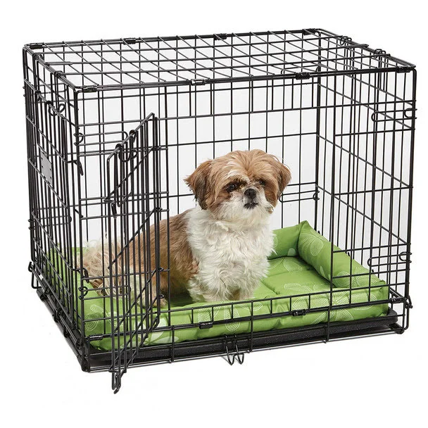 MidWest QuietTime pet bed in the crate, little dog sitting in the crate